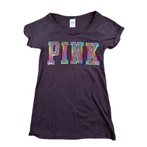 Victoria's Secret PINK Rainbow Bling Sequin Logo Tee